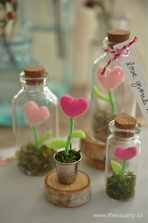 Tiny Bottles Crafts, Diy Mini Bottle Crafts, Cute Tiny Gifts, Magical Terrarium, Craft Heart, Tiny Glass Jars, Terrarium Garden, Spring Decor Ideas, Crafts With Glass Jars