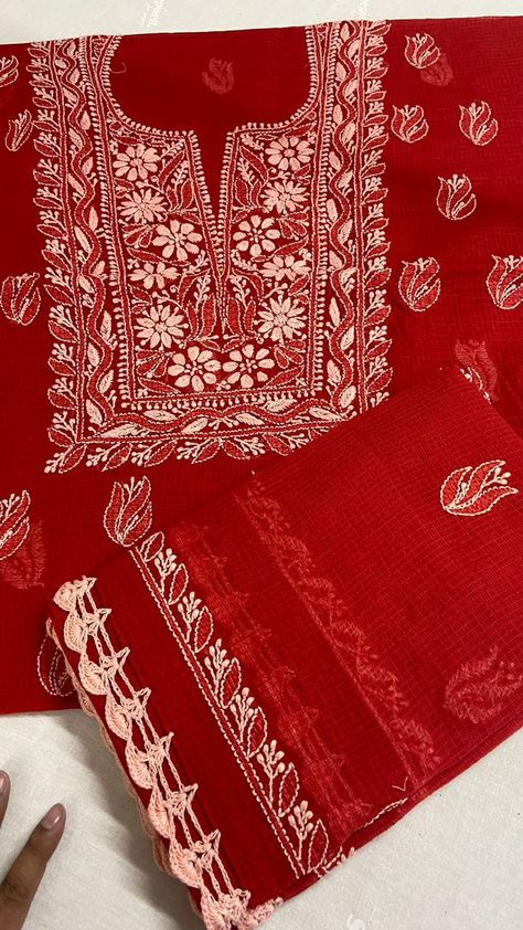 Soft Kotadoria chikankari suit Dupatta-2 pc set Chikankari Suit, Chikankari Suits, Diy Embroidery Designs, Diy Embroidery Patterns, Embroidery Motifs, Hand Embroidery Designs, Diy Embroidery, Neck Pattern, Mehndi Designs