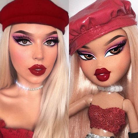 Doll Make Up, Bratz Doll Halloween Costume, Bratz Doll Makeup, Black Bratz Doll, Bratz Doll Outfits, Doll Halloween Costume, Brat Doll, Barbie Makeup, Makeup Challenges