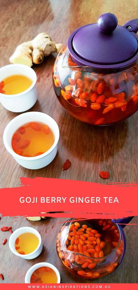 Goji Berry Ginger Tea is a hearty hot drink with light ginger taste and sweetness from goji berries and sugar. Grab this Chinese recipe now! Recipe by Asian Inspirations. #gojiberry #ginger #gojiberrygingertea #gojiberytea #gingertea #gojiberries #chinesetea #asiantea #tea #warmtea #teaforwinter Essen, Chinese Medicine Diet, Goji Berry Recipes, Hormones Balance, Ginger Tea Benefits, Light Ginger, Tea Blends Recipes, Berry Recipes, Ginger Drink