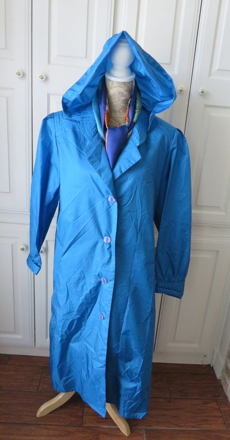 Vintage Raincoat, Rain Slicker, Rubber Raincoats, Blue Raincoat, Vintage Clothes Women, Raincoats For Women, Rain Coat, Detachable Hood, Rainy Days