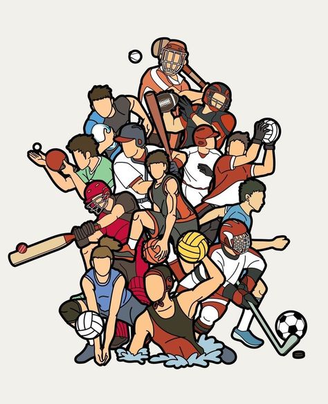 Sporting Success Of India Drawing, All Sports In One Picture, Sports Poster Drawing, Athlete Drawing Art, Sports Images Pictures, Sports Drawing Ideas, Sports Logo Design Graphics, Sport Illustration Graphics, Sport Poster Design Graphics