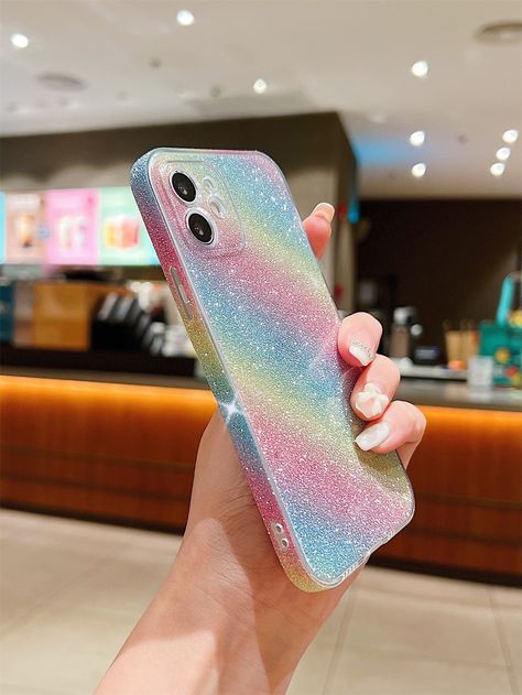 Multicolor  Collar  Plastic Rainbow Stripe Phone Cases Embellished   Cell Phones & Accessories Irises, Bedazzled Phone Case, Rainbow Phone Case, Striped Phone Case, Halloween Jars, Glitter Phone Case, Glitter Phone Cases, Case Phone, Samsung Phone Cases