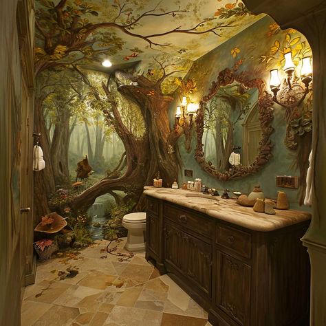 Whimsical Children's Bathroom Decor for Endless Fun and Creativity • 333+ Images • [ArtFacade] Hobbit House Bathroom, Woodland Themed Bathroom, Fairy Tale Bathroom, Van Gogh Bathroom, Green Cottagecore Bathroom, Enchanted Forest Theme Bathroom, Fairytale House Decor, Bathroom Decor Mushroom, Nature Bathroom Decor