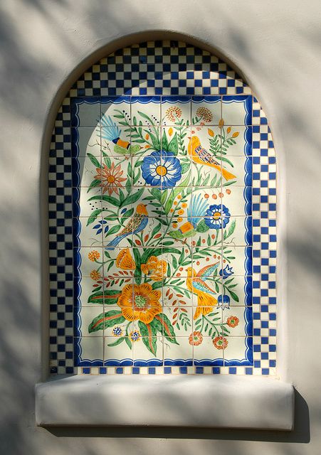 Mexican Tiles Arizona by Teyacapan, via Flickr  DAVE BUILT SOMETHING LIKE THIS OVER HIS GRILL.. you should see their home... he did all the mexican tile floors and trims.. gorgeous Mexican Tile Art, Mexican Tile Floor, Saltillo Tile, Mexican Talavera Tile, Mexican Tiles, Mexican Home Decor, Mexican Home, Spanish Style Home, Mexican Tile