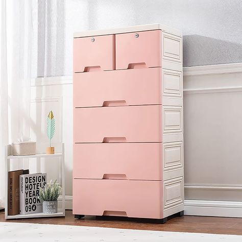 PRICES MAY VARY. 💒【ROUND CORNER ANTI-COLLISION DESIGN】- Our kids dresser can effectively reduce childrens collision when playing, and the anti-loosening design prevents items from falling easily after the drawer is opened 💒【6 DRAWERS ORGANIZER】- With 4 large drawers, another top 2 small cabinets can be locked with keys, protecting your privacy; large storage space of our plastic chest of drawers satisfy your different storage need 💒【EASY TO ASSEMBLE】- With installation instruction and all mou Plastic Dresser, Closet Organizer With Drawers, Plastic Drawer Organizer, Box Bedroom, Dresser Furniture, Closet Drawers, Dresser Organization, Organization Furniture, Dresser Storage