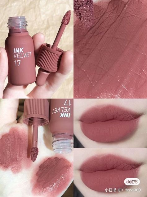 Velvet Lipstick Korean, Peripera Ink Velvet 17, Ink Velvet Peripera, Korean Lipstick Shades, Peripera Lipstick, Cute Lip Tint, Cool Tone Lip, Ink Velvet Tint, Peripera Lip Tint