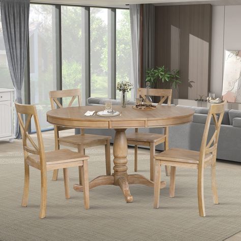 Natural Dining Room, Coastal Chic Decor, Dining Table Set For 4, Wooden Dining Table Set, Kitchen Table Set, Round Dining Table Modern, Modern Dining Table Set, Round Dining Table Sets, Solid Wood Chairs