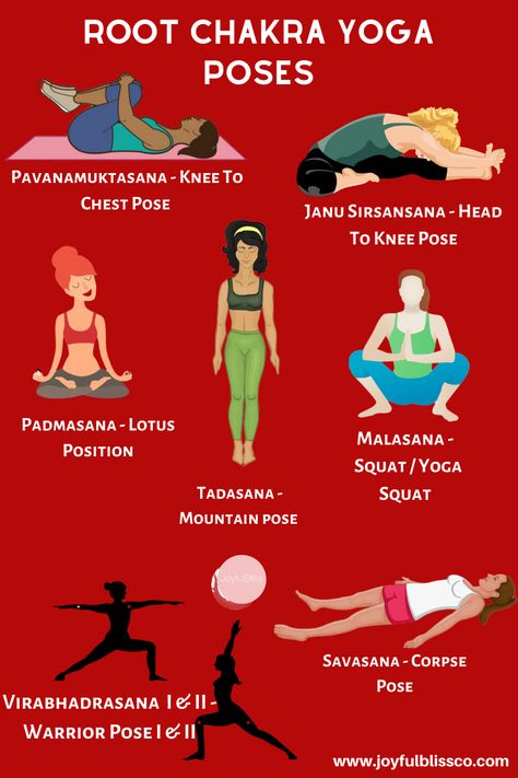 Yoga Poses Chakras, Chakra Opening Yoga Poses, Yoga For Root Chakra Healing, Yoga Poses For Root Chakra, Root Chakra Exercises, Root Chakra Opening, How To Open Your Root Chakra, Root Chakra Poses, Yoga Root Chakra