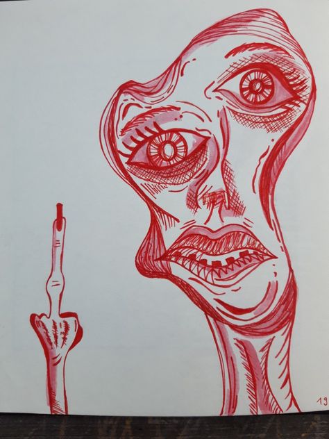 Roter scetch mit mittelfinger Creepy Weird Art, Cool Creepy Art, Chaotic Painting Ideas, Funky Art Drawings Sketch, Weird Doodles Funny, Strange Drawings Weird, Cool Drawings Trippy Creative, Weird Face Art, Aesthetic Indie Drawings