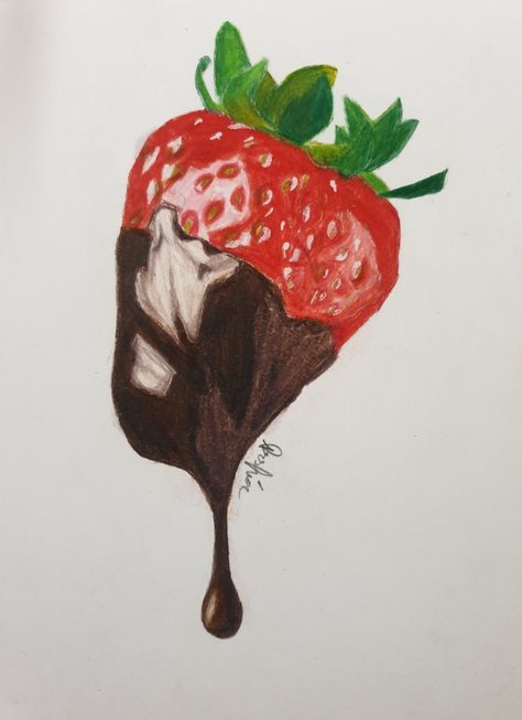 Chocolate dripping strawberry drawing with colour pencils Simple Colorful Drawings, Pencil Colour Drawings Easy, Rendering Tutorial Digital Art, Drawing Strawberry, Pencil Art For Beginners, Chocolate Dripping, Rendering Tutorial, Chocolate Drawing, Strawberry Drawing