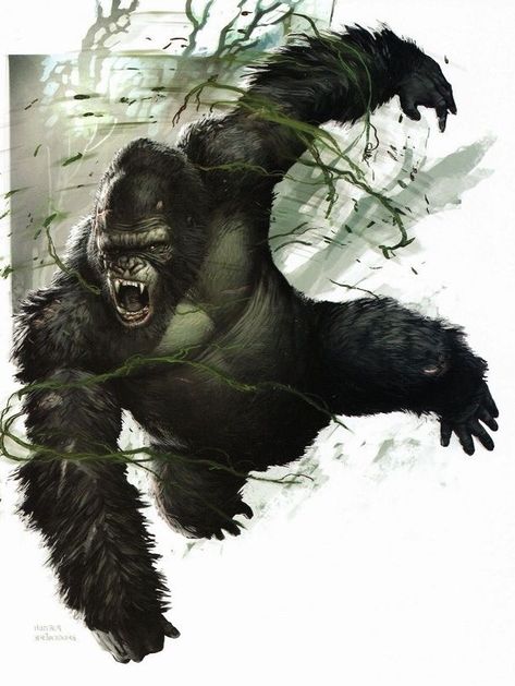 Kong Gorilla Illustration, King Kong Skull Island, Gorillas Art, King Kong Vs Godzilla, Kong Godzilla, King Kong Art, Gorilla Tattoo, Silverback Gorilla, Weta Workshop