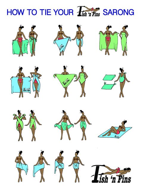 Different Ways To Tie A Sarong, Tie A Sarong Dress, Different Ways To Wear A Sarong, How To Tie A Scarf Around Your Waist, How To Tie A Scarf Into A Skirt, How To Tie Sarong Skirt, Scarfs As Skirts, Ways To Wear Sarong, How To Tie A Beach Wrap Skirt