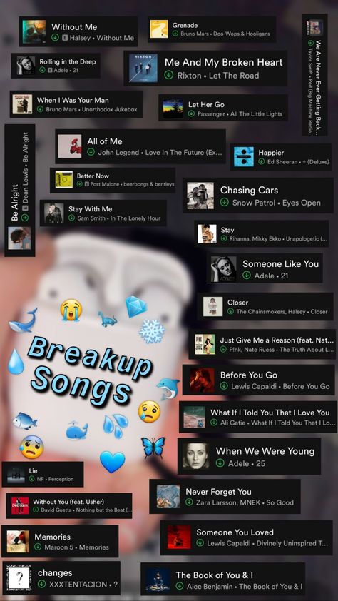 Songs If Your In Love, Songs About Breakups, Songs To Listen To After A Breakup, Songs To Get Over A Breakup, Songs For Breakups, Best Break Up Songs, Songs To Listen To When Your In Love, Breakup Songs Playlist, Break Up Playlist