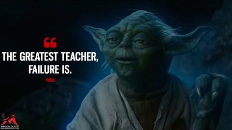 Yoda: The greatest teacher, failure is. #Yoda #teacher #StarWarsTheLastJedi #StarWars #TheLastJedi #moviequotes Starwars Quotes Inspiration, Yoda Quotes Wisdom, Star Wars Quotes Inspirational, Starwars Quotes, Star Wars Quotes Yoda, Inspire Tattoo, Yoda Quotes, Triathlon Motivation, Senior Quotes Funny
