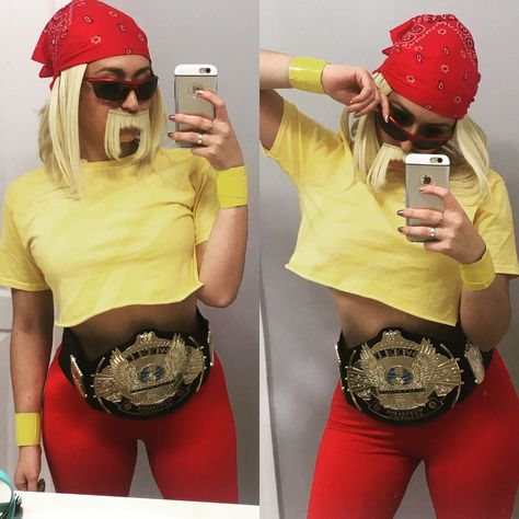 Flava Flav Costume, Womens Costumes Ideas, Woman Hulk Hogan Costume, Diy Womans Costumes Halloween, Halloween Costumes For Women For Work, Hairstylist Halloween Costume, Hill Hogan Costume, Easy Cute Womens Halloween Costume, Womens Creative Halloween Costumes