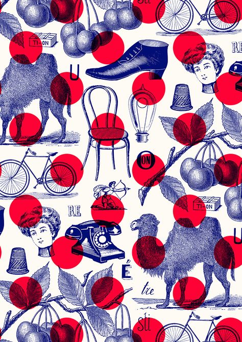 pattern by Minakani | dot & camel.. Polka Dot Graphic Design, Blue Red Illustration, Red White And Blue Graphic Design, Man Pattern Design, Conversational Pattern Design, Repeat Patterns Textiles, Repeat Print Pattern, Navy Blue Graphic Design, Repetition Graphic Design