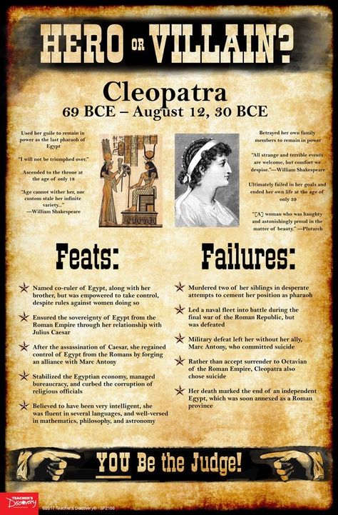 Cleopatra Facts, Cleopatra History, Hero Or Villain, World History Facts, World History Classroom, World History Lessons, Genghis Khan, History Facts Interesting, History Classroom