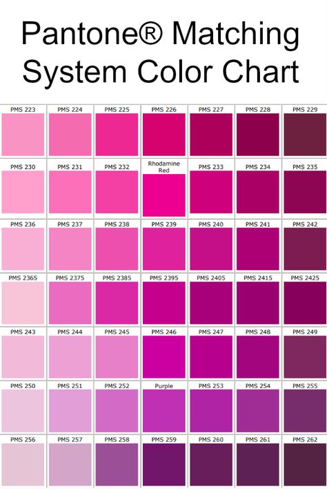 Pantone® Matching System Color Chart Purple Color Chart, Pink Color Chart, Pantone Chart, Pantone Color Guide, Color Names Chart, Pantone Pink, Pantone Matching System, Palettes Color, Pantone Color Chart