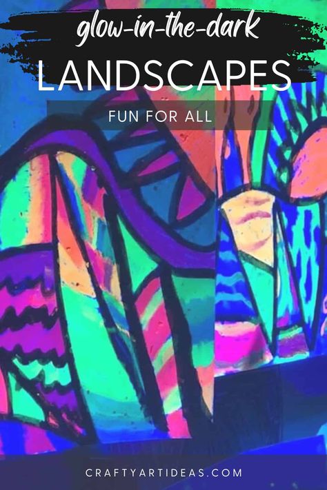 Fun Heather Galler Art Lesson For Kids - Crafty Art Ideas Glow In The Dark Artwork, Neon Art Lesson, Blacklight Art Ideas, Oil Pastel Elementary Art Projects, Blacklight Art Projects, Neon Art Projects Elementary, Glow In The Dark Art For Kids, Glow Art Projects, Neon Art Projects