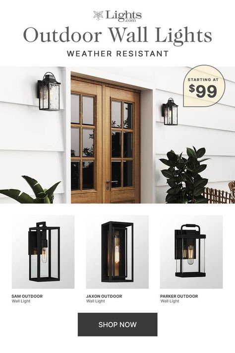 Add both style and function to your outdoor living space with our selection of outdoor wall lights, available in a variety of designs and finishes to illuminate your home's exterior and create a warm and inviting ambiance for your guests. Home Decor Entrance, Home Christmas Decorations, Decoration Ideas Home Decor, Christmas Decorations Home, Decor Entrance, Decoration Ideas Home, Entrance Ideas, Exterior Light Fixtures, Home Decor Aesthetic