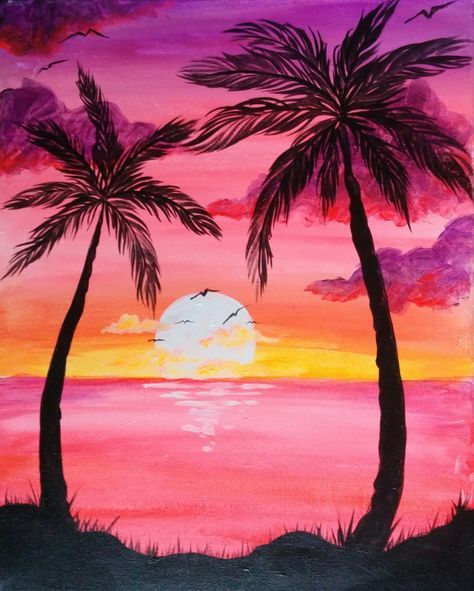 I am going to paint Sunset Palms at Pinot's Palette - Ellicott City to discover my inner artist! Painting Library, Paint Nite, Easy Canvas Painting, Seni Cat Air, Acrylic Painting Tutorials, 수채화 그림, Lukisan Cat Air, Night Painting, Sunset Painting
