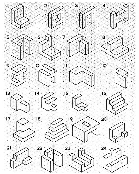 isometric - Google Search: Isometric Drawing Examples, Orthographic Projection Drawing, Oblique Drawing, Isometric Sketch, Architectural Lettering, Isometric Drawing Exercises, Isometric Shapes, Drawing Worksheet, Isometric Paper