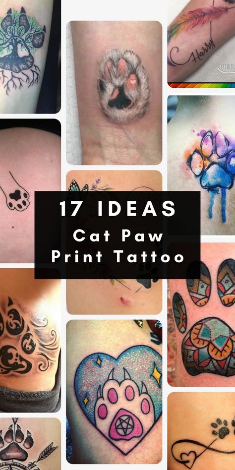 Get inspired by a variety of cat paw print tattoo ideas, ranging from realistic depictions to imaginative interpretations. Explore different styles and designs that capture the essence of your cat's paw prints. From elegant and minimalistic designs to bold and colorful creations, find the perfect cat paw print tattoo that reflects your personal style. Memorial Cat Paw Print Tattoo, Realistic Cat Paw Tattoo, Cat Print Tattoo Ideas, Paws Tattoo Cat, Pawprint Tattoo Cat Memorial, Paw Angel Tattoo, Yin And Yang Cat Tattoo, Paw Print Watercolor Tattoo, Cat And Mushroom Tattoo