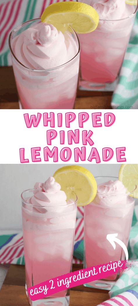 Whipped Pink Lemonade. With this simple whipped pink lemonade recipe, you can create a refreshing summer drink that both you and your kids will love. Whipped lemonade is such a fun summer treat. Whipped beverages are the best! Frozen Whipped Lemonade, Honey Dripper Recipe, Easy Pink Lemonade Recipe, Fun Lemonade Drinks, Sprite Recipes Drinks, Lemonade Strawberry Drink, Fun Summer Things To Do With Kids, Whipped Pink Lemonade, Zip Fizz Drink Recipes