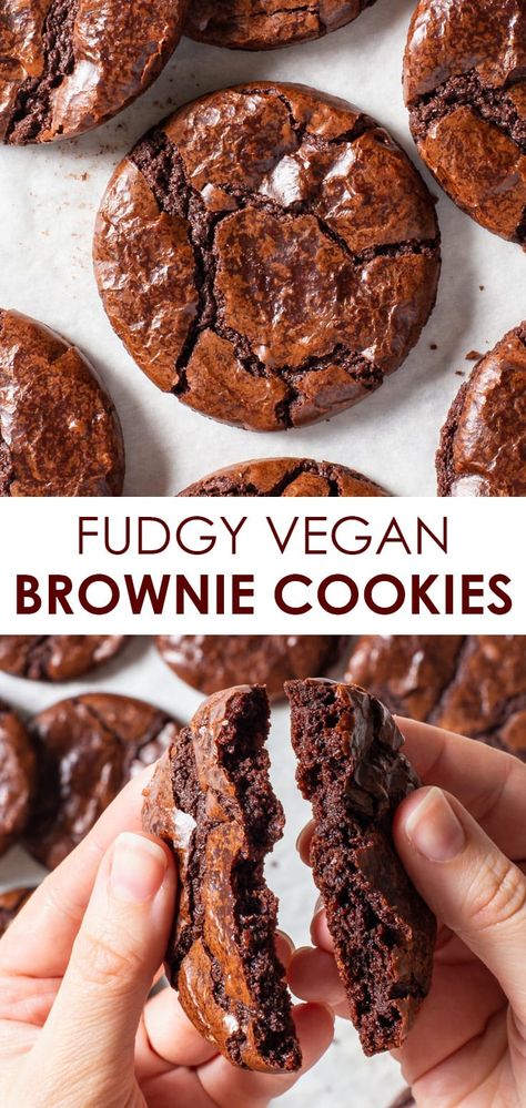 Vegan Brownie Cookies, Vegan Baked Goods, The Loopy Whisk, Loopy Whisk, Fudgy Vegan Brownies, Brownie Vegan, Vegan Chocolate Brownies, Chewy Chocolate Brownies, Vegan Chocolate Cookies
