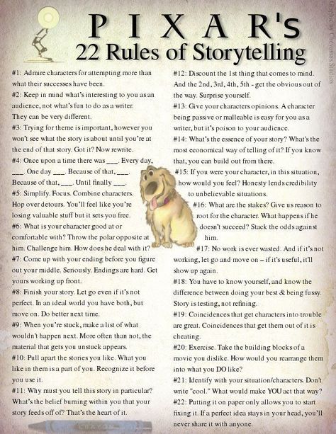 Pixar 22 Rules of Story Storyteller Aesthetic, Menulis Novel, Cody Christian, Book Writing Tips, English Writing, Writing Resources, Writing Life, Teaching Writing, Writing Words