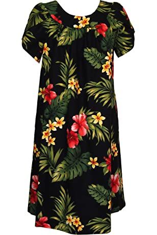 RJC Women's Full Bloom Muumuu Dress Blue S at Amazon Women’s Clothing store Summer Hibiscus, Rose Mallow, Ankara Skirt And Blouse Styles, Hawaiian Muumuu, Easy Wear Dresses, Petal Sleeves, Sarong Dress, Ankara Skirt And Blouse, Muumuu Dress