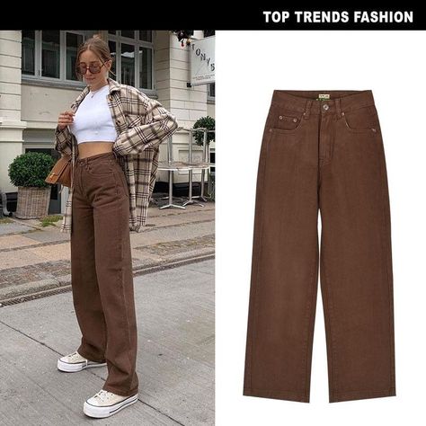 Brown Jeans Outfit Women, Brown Trousers Outfit Women, Chocolate Sneakers, Brown Trousers Outfit, Brown Jeans Outfit, Trousers Outfit Women, Brown Denim, Brown Trousers, Jeans Outfit Women