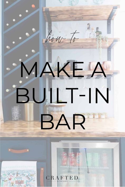 DIY Built-In Bar with Mini Fridge - Crafted by the Hunts Bar With Mini Fridge, Diy Built In Bar, Diy Dry Bar, Mini Fridge Bar, Diy Wine Bar, Bar In Living Room, Mini Fridge Cabinet, Stock Cabinet, Dining Room Built In