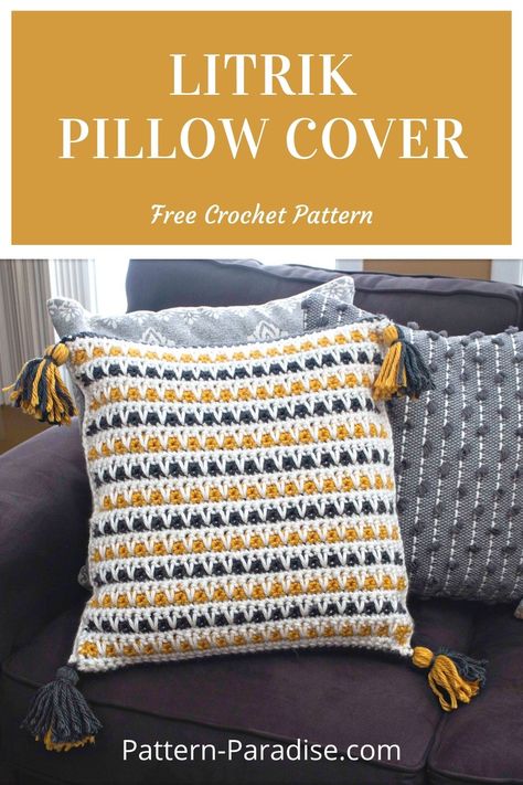 Free Crochet Pattern: Litrik Pillow Cover | Pattern Paradise Pillow Cover Crochet Pattern, Crochet Cushion Covers, Modern Haken, Crochet Cushion Pattern, Crochet Pillow Patterns Free, Crochet Pillow Cases, Beau Crochet, Crochet Mignon, Cushion Cover Pattern