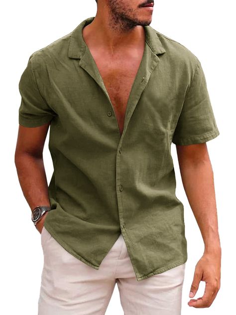 PRICES MAY VARY. 70％Cotton 30%Linen Imported Button closure Hand Wash Only 【HIGH QUALITY MATERIAL】---Cotton linen button down shirt, soft, cool, comfortable, breathable and skin friendly. 【FEATURES】 - Lightweight shirt, summer beach tops, men's shirt linen formal wear, versatile fashion shirt, white linen shirt for men, lapel collar, button down design, solid color, casual style. 【CLOTHING MATCH】---Casual Short/Long-sleeved shirt can be easily matched with formal pants, casual pants, shorts and Manche, Mens Tops Casual, Hemp Shirts, Linen Shirt Men, Linen Casual, Short Sleeve Pattern, Beach Shirts, Casual Shirts For Men, Linen Shirt