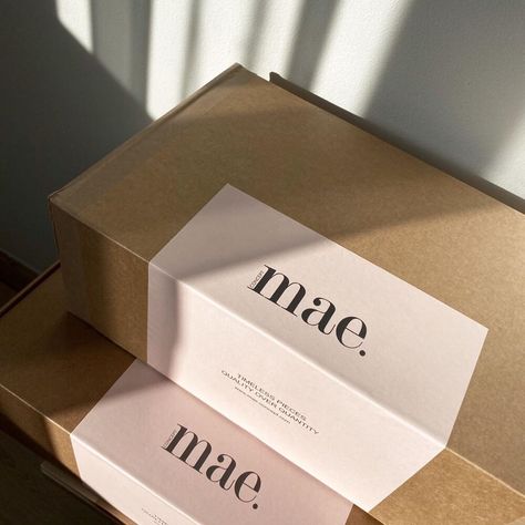 MAE. on Instagram: “Goods coming your way! 🦙” Minimalist Brand Packaging, Branding Ideas Packaging, Sticker Box Package Design, Sticker Packaging Design, Pr Package Ideas, Box Label Sticker, Box Label Design, Small Businesses Ideas, Aesthetic Packaging