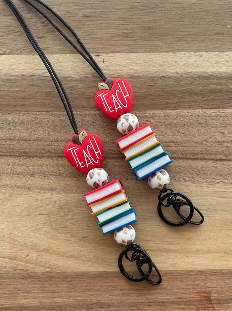 AnnieFannieDesigns - Etsy Diy Lanyards With Beads, Silicone Keychains, Teacher Lanyards, Stacked Books, Adult Jewelry, Tiny Shop, Teacher Lanyard, Bead Charms Diy, Beadable Products
