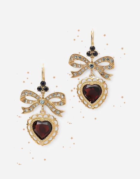 Heart leverback earrings with rhodolite garnet heart Ace Design, Fantasy Accessories, Dolce Gabbana Jewelry, Dolce And Gabbana Earrings, Aesthetic Jewellery, Red Gothic, Garnet Heart, Fashion Archive, Clothing Guide