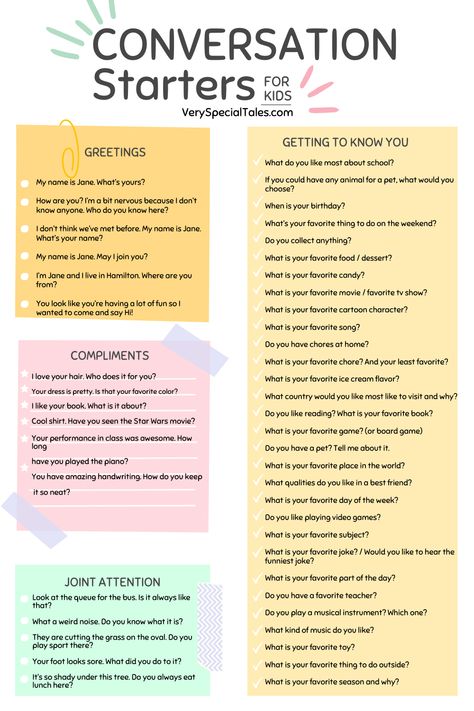 (PDF Download) List of fun conversation starters for kids / Conversation prompts for kids / Help Your Kids Build Lasting Friendships and Meaningful Connections with these Simple Conversation Starters Simple Conversation Starters, Conversation Ideas, Funny Questions To Ask, Text Conversation Starters, Deep Conversation Starters, Conversation Prompts, Conversation Starter Questions, Conversation Starters For Kids, Tatabahasa Inggeris