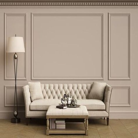 Wall Molding Living Room, Wainscoting Kits, Ruangan Studio, Wall Molding Design, White Wall Paneling, Living Room Panelling, Wall Moulding, Watercolor Quilt, House Wall Design