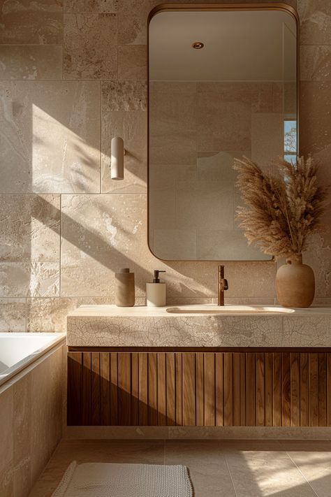 organic modern bathroom, earthy bathroom, neutral bathroom, beige bathroom, bathroom ideas, bathroom decor Interior Design, Bathroom Ideas, Bathroom Decorating Ideas, Bathroom Decorating, Decor Bathroom, Ideas Bathroom, Bathroom Sink, Bathroom Decor, Decorating Ideas