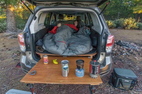 Saved for the table idea. DSC07809 | Dustin Boone | Flickr Auto Camping, Zelt Camping Hacks, Car Camping Organization, Bil Camping, Tent Heater, Car Camping Essentials, Kangoo Camper, Zelt Camping, Suv Camper