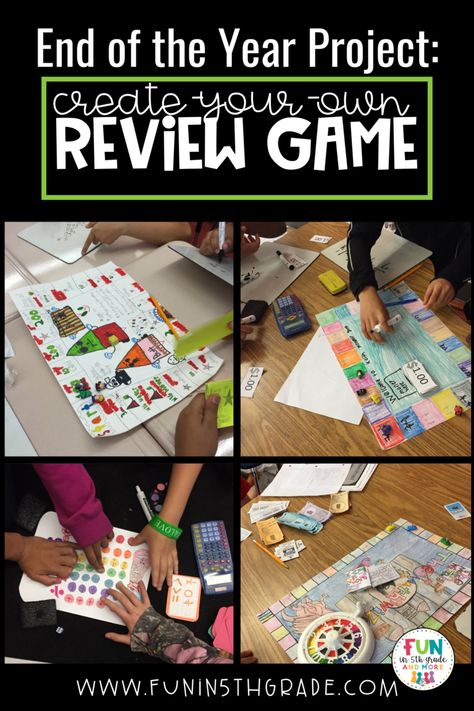 End of Year Project: Create-Your-Own Review Game (with FREE Workbook) - Fun in 5th Grade & MORE Create Your Own Game Board, Create Your Own Board Game Project, Create Your Own Board Game, 5th Grade Math Games, Game For Students, Upper Elementary Activities, Math Card Games, Make Your Own Game, Math Board Games