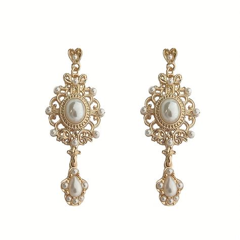 Faster shipping. Better service Vintage Palace, Castle Earrings, Needle Earrings, Golden Pearl, Earring Trends, Baroque Pearl Earrings, Hanging Earrings, Victorian Jewelry, Vintage Pearls