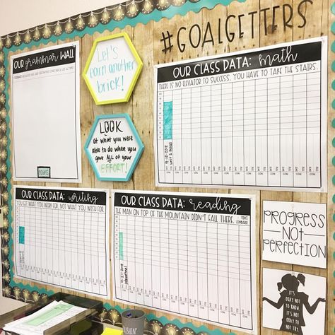 Thanking my past self for putting this together this summer. Tracking data and goals this year is going to be a piece of cake! #datatracking If you’re interested in the data posters on this board and the student pages that go with it, they are included in my data tracking product on TpT! Data Anchor Chart, Data Walls, Data Wall, Data Binders, Classroom Goals, 5th Grade Classroom, Leader In Me, 4th Grade Classroom, 3rd Grade Classroom