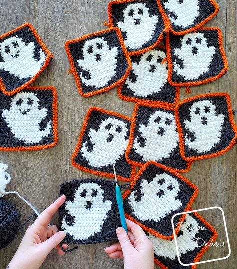 Glenda Ghost Bag free crochet pattern and graph by Divine Debris Amigurumi Patterns, Patchwork, Crochet Ghost Coasters Free Pattern, Jack Skellington Crochet Granny Square, Halloween Crochet Granny Square Pattern, Crochet Ghost Blanket Pattern, Ghost Granny Square Crochet, Halloween C2c Crochet Pattern Free, Crochet Ghost Square