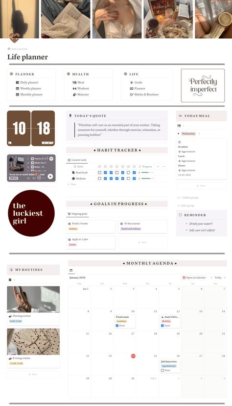 Ultimate life planner | All-in-one notion template - Stella's Ko-fi Shop Organisation, Notion Career Template, It Girl List, Notion To Do List Template, Coquette Template, Fitness Notion, Notion Pink, Notion Weekly Planner, Notion School