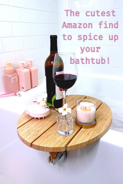 $48.97 - This absolutly adorable bath tub caddy tray is the perfect bathtub accessory! Use it to relax and read your favorite book while you're tubbing, or set it up as a convenient shelf to store your shower goodies. Isn't that so lux! #bathroomdecor #bathcaddy #bathtubtray #amazonfind Bath Tub Caddy, Bath Tub Tray, Tub Caddy, Wood Tub, Shower Small, Wine Tray, Cottage Bath, Tub Tray, Side Shelf