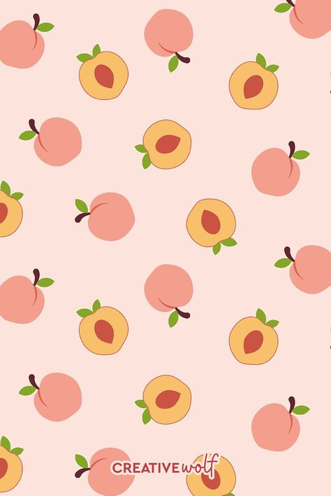 Cute Peaches Pattern with Pastel Pink Background Kawaii, Peach Bookmark, Fruity Wallpapers, Peach Doodle, Calligraphy Frames, Fruit Pattern Design, Disco Wallpaper, Peach Illustration, Fruity Design